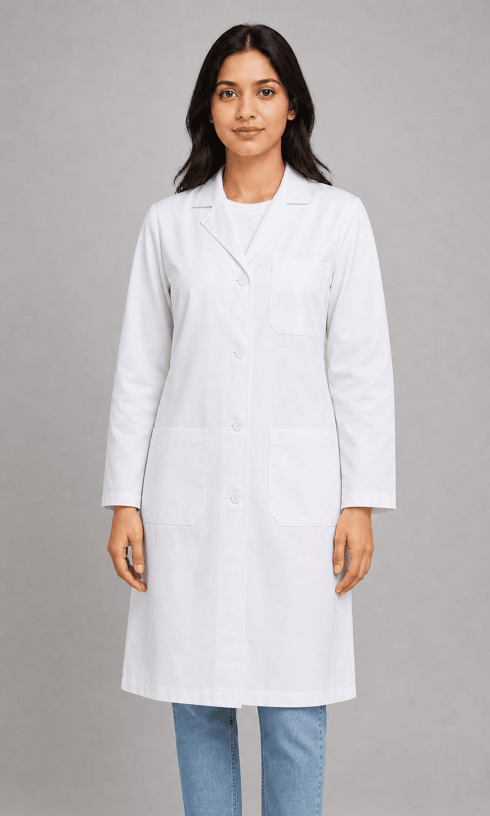 Doctor apron worn by a printengine studio model