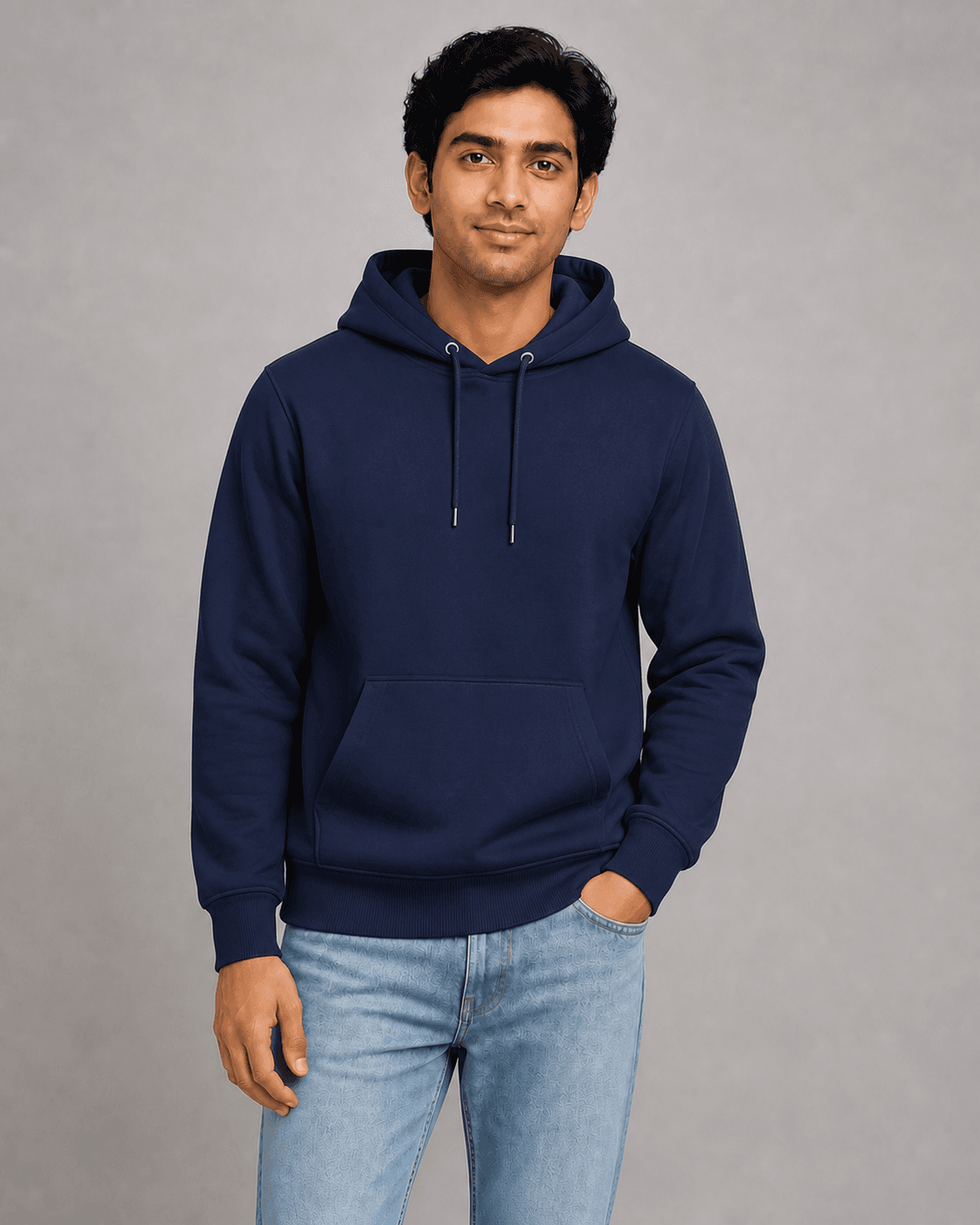 Fleece hoodie worn by a printengine studio model