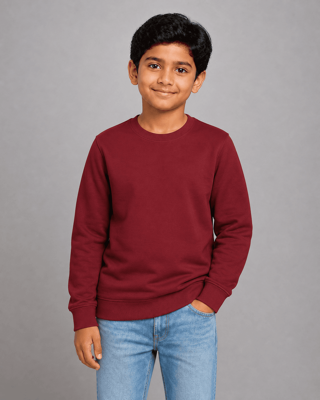 Crew neck sweatshirt worn by a child model