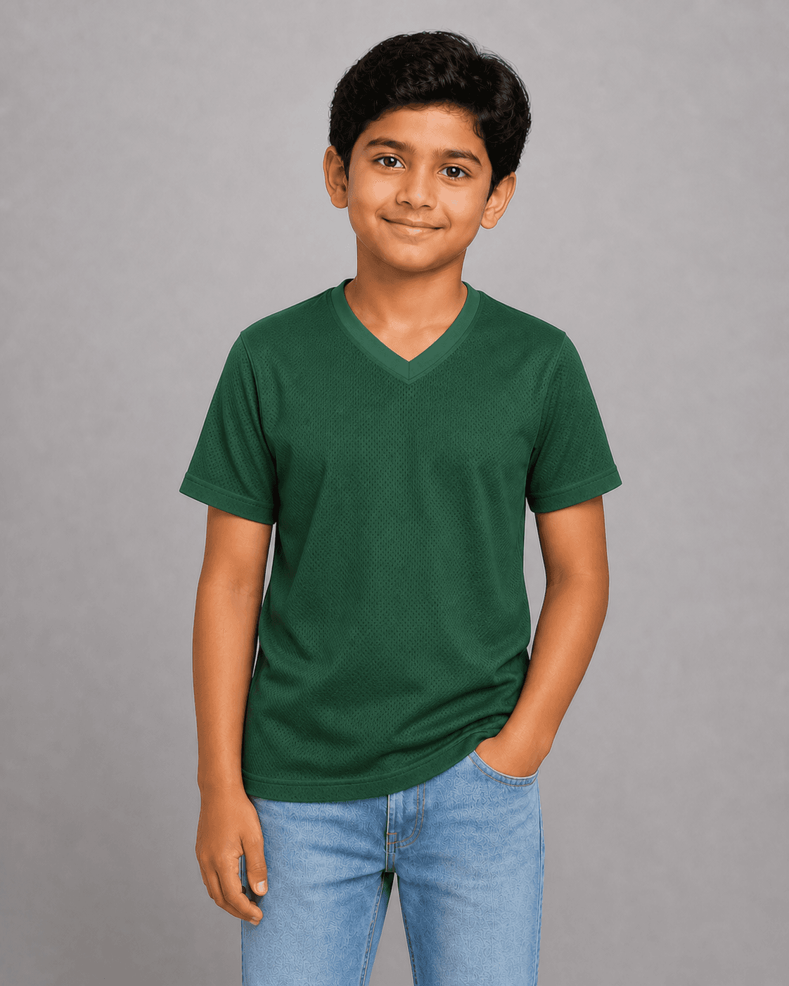 Dry-fit jersey worn by a child model