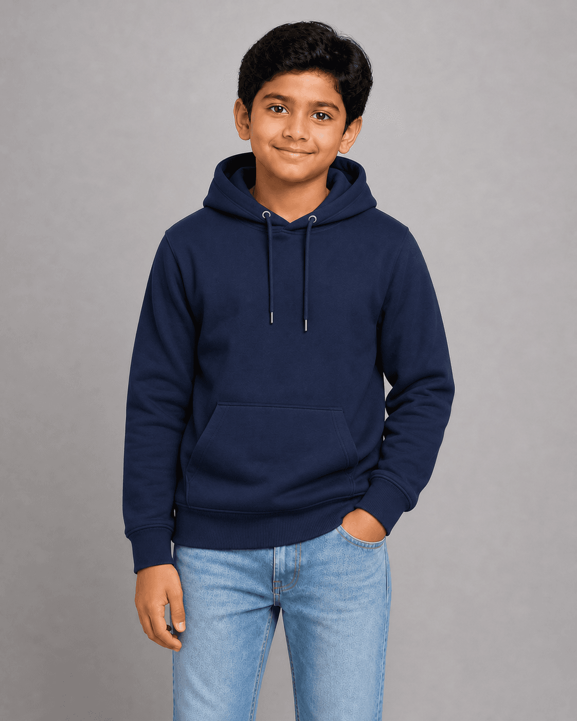 Fleece hoodie worn by a child model
