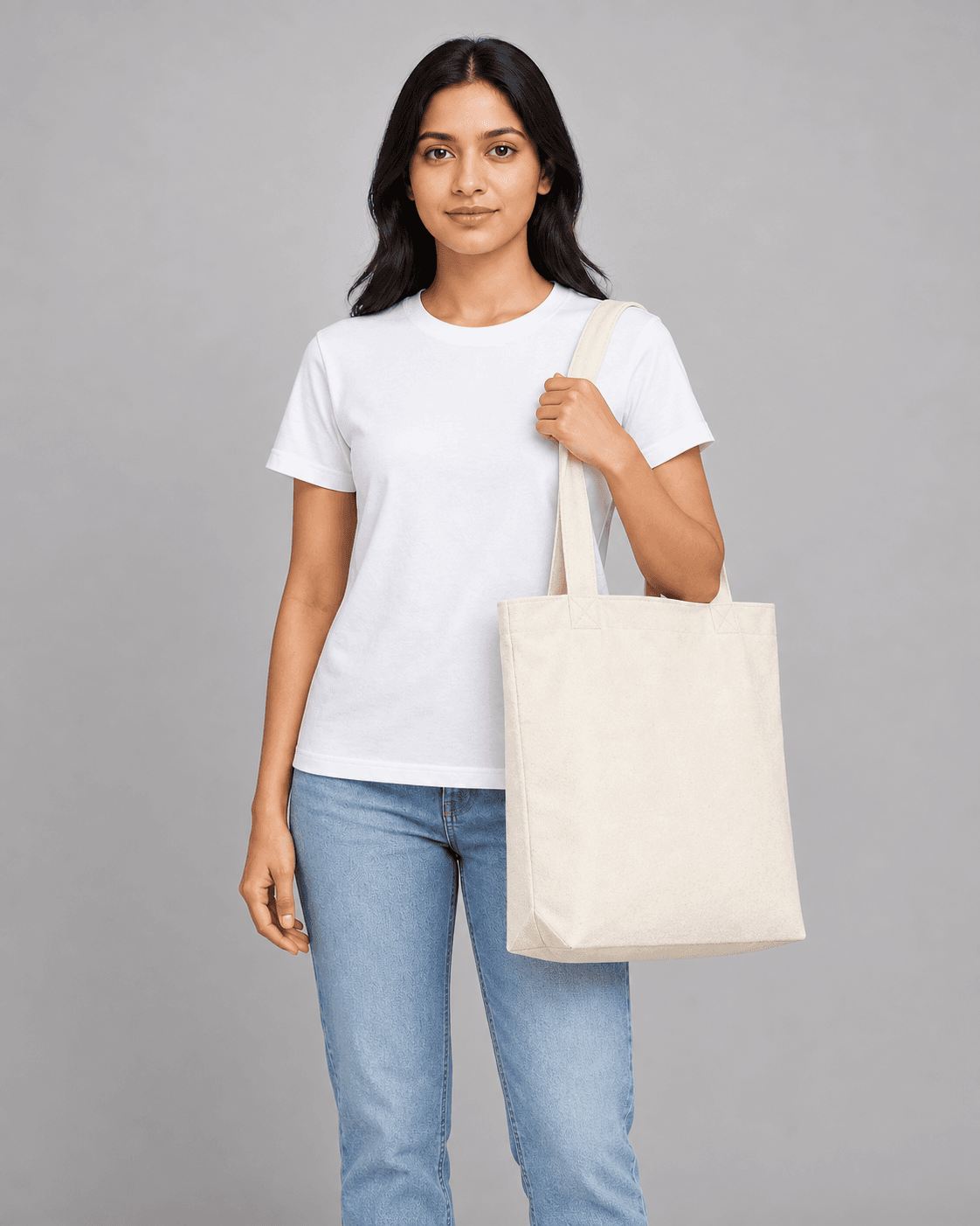 Tote bag worn by a printengine studio model