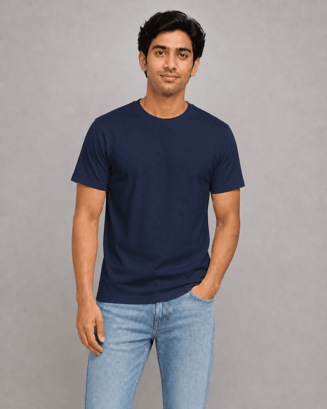 Classic half sleeve t-shirt worn by a printengine studio model