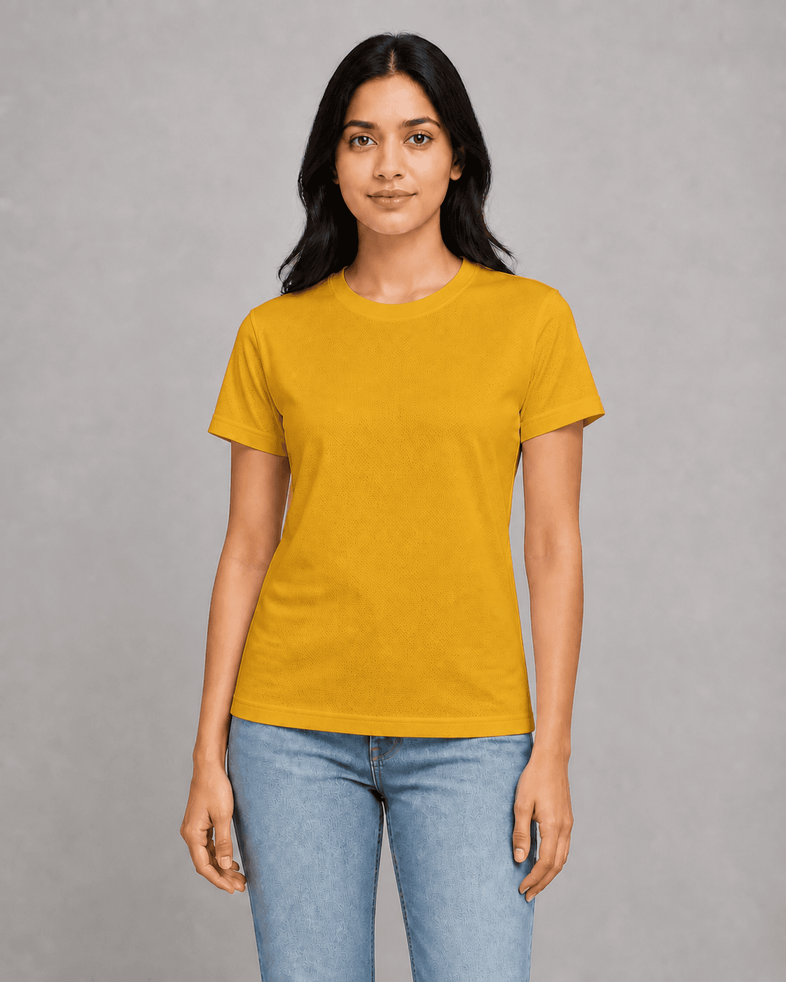 Dry-fit round neck t-shirt worn by a printengine studio model
